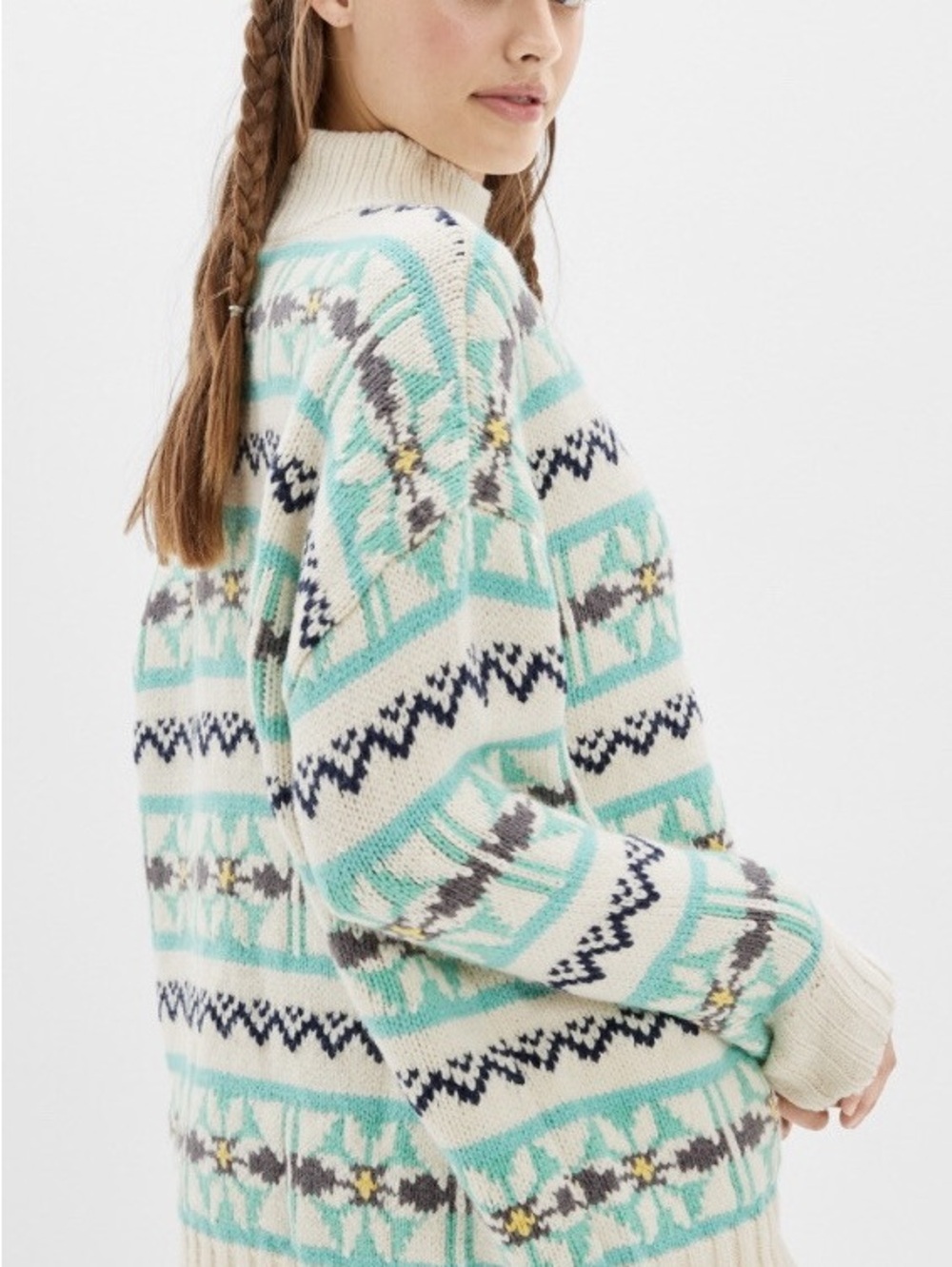 American EagleOversized mock neck fair isle sweater